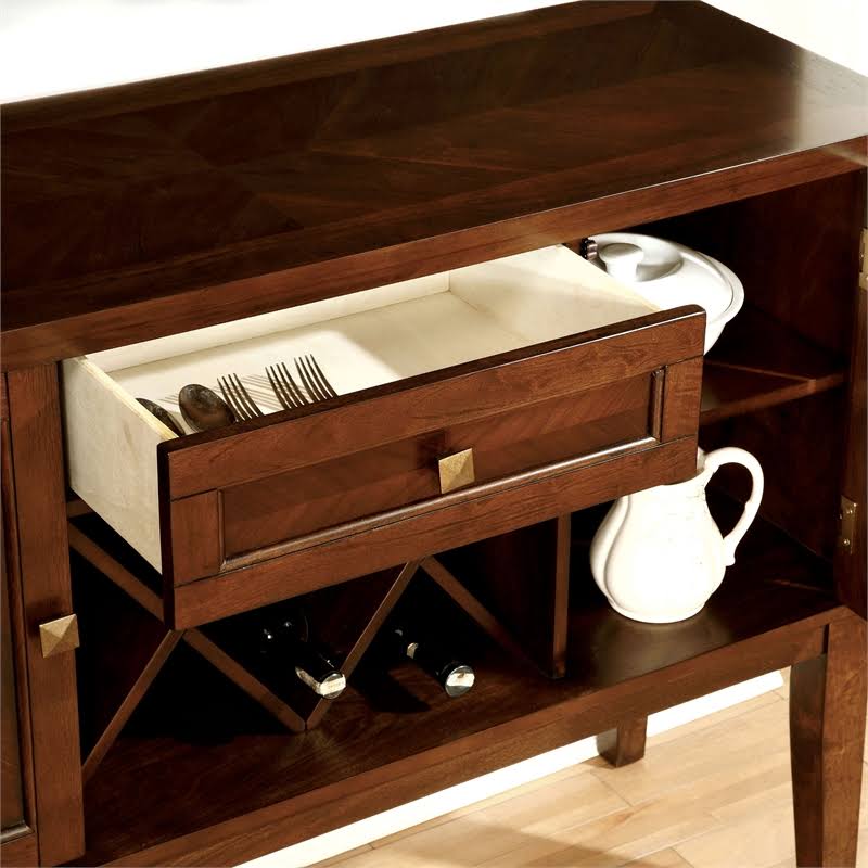 Solid Wood 1-Drawer Server in Brown Cherry U837116