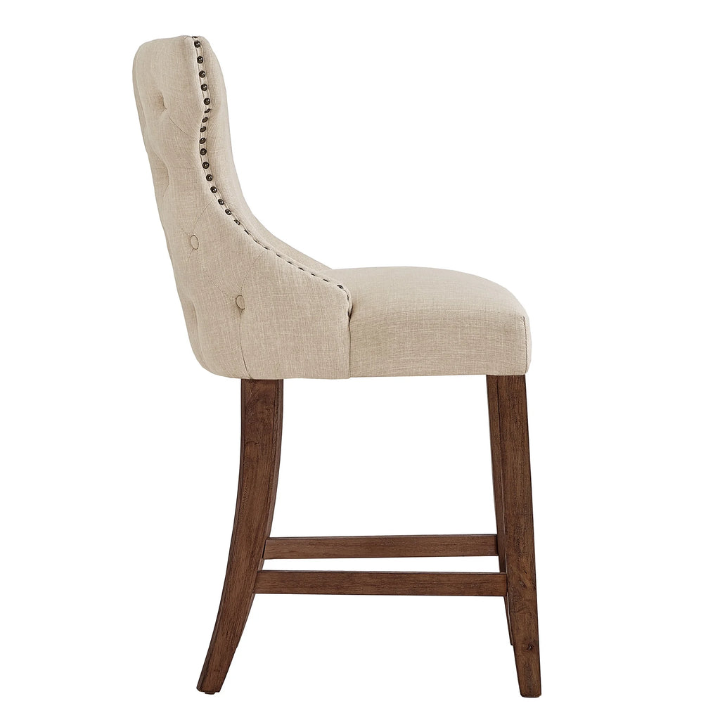 Beige Linen Upholstered Counter Height Stools, Set of 2 F9417