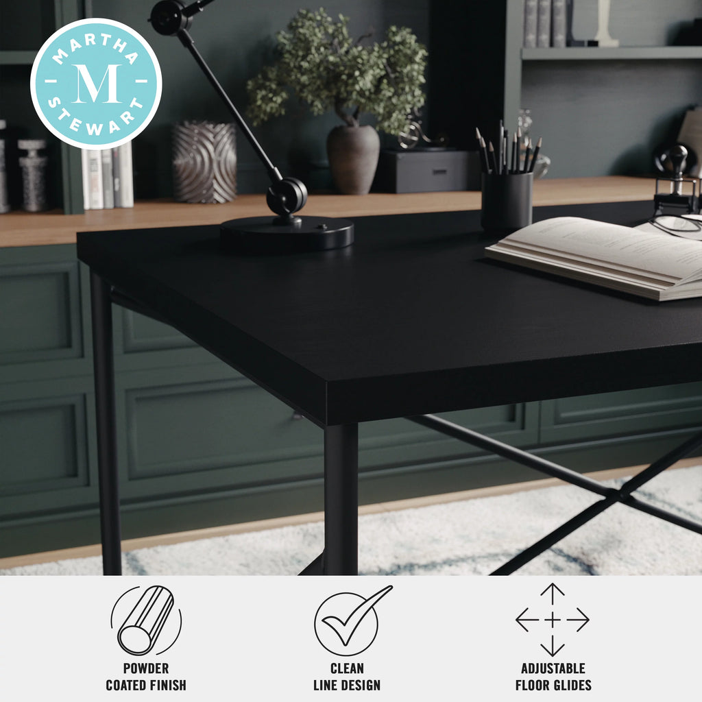 Black Wood Grain Parsons Desk with Metal X-Frame Y7546