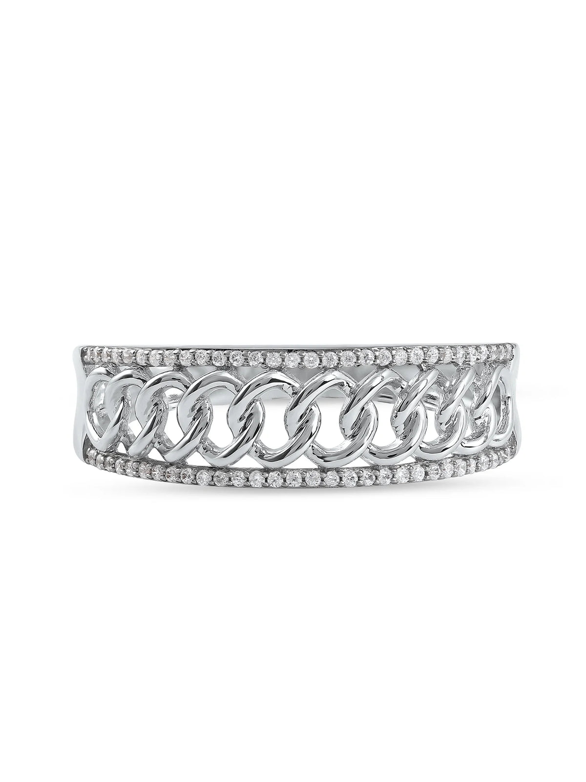 10K White Gold Diamond Cuban Link Ring P30276