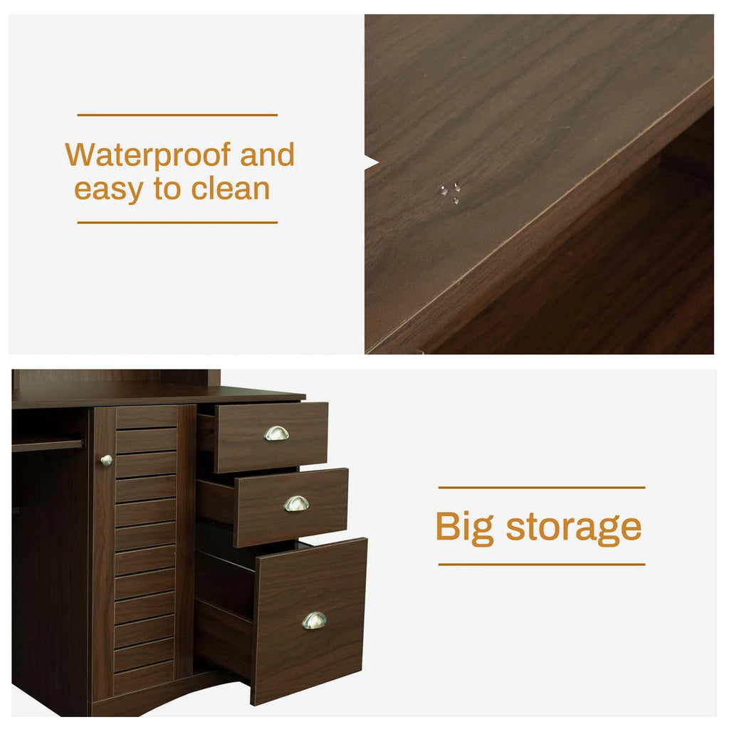 Walnut Computer Desk with Hutch and 3 Drawers U92458
