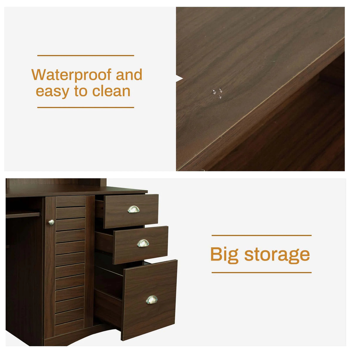 Walnut Computer Desk with Hutch and 3 Drawers U92458