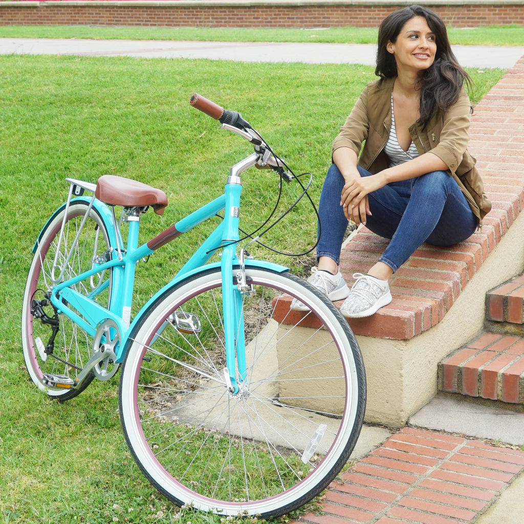 Teal Blue 7-Speed Hybrid Bike with Rear Rack, 28 In. Wheels V8817