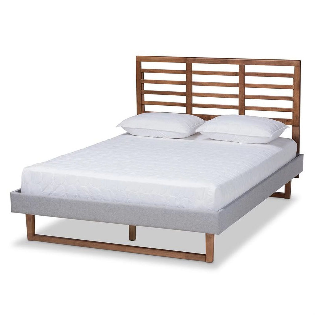 Queen Size Light Gray Upholstered Wood Platform Bed C7730