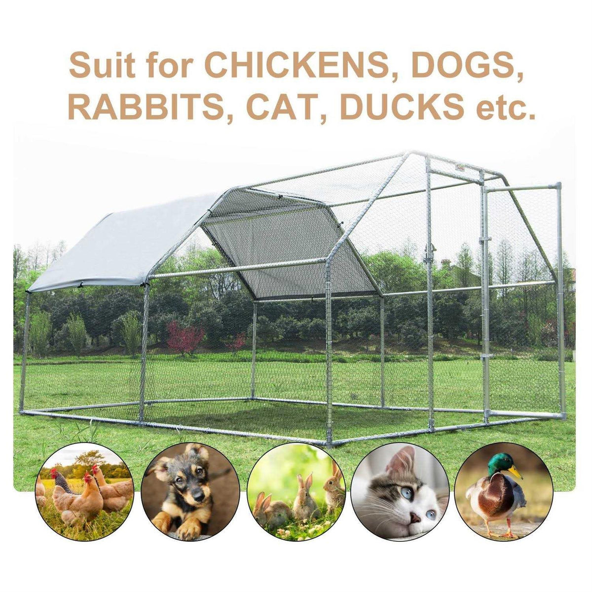 Galvanized Metal Chicken Coop with Cover Walk-In Pen Run U9108