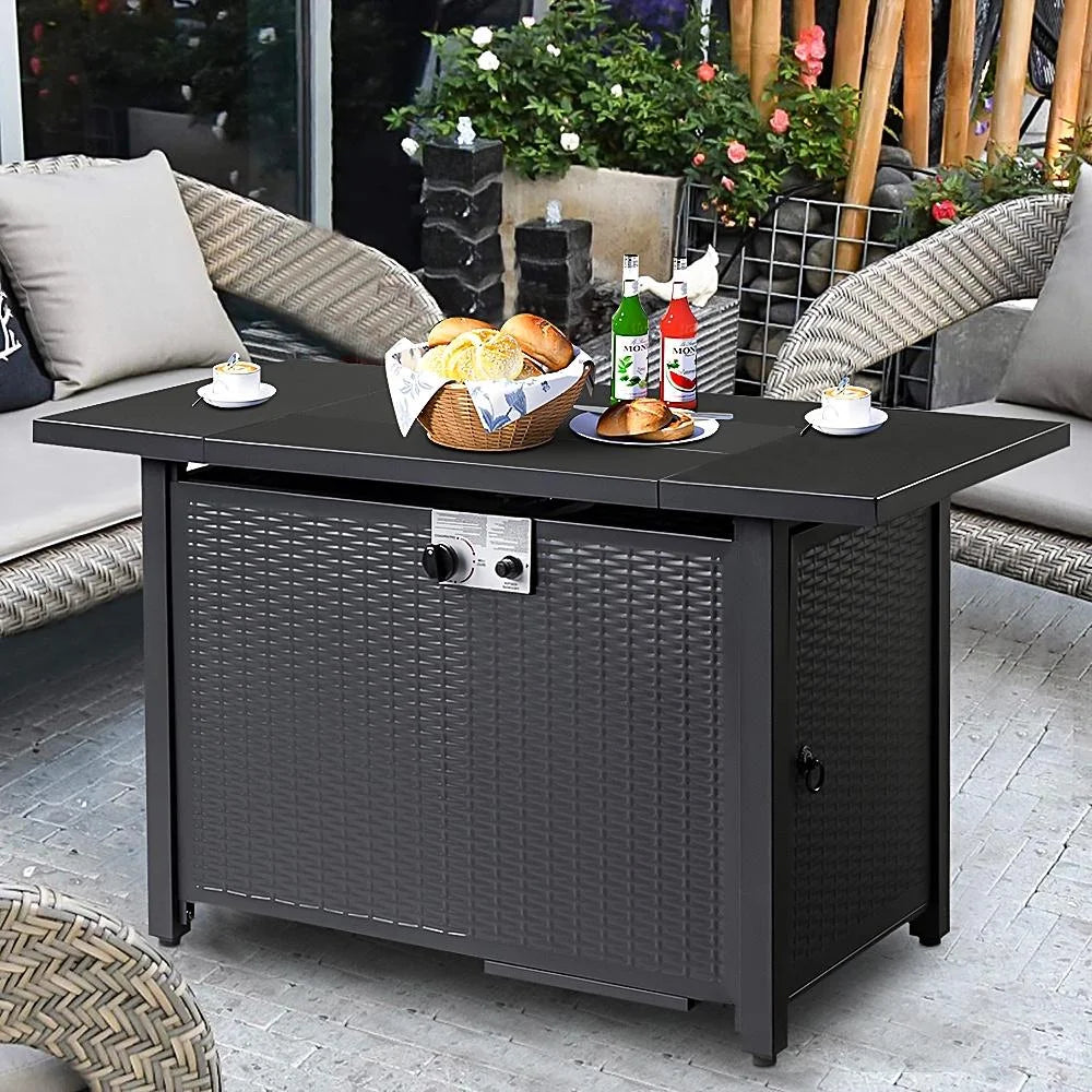 43'' Propane Fire Pit Table with Rain Cover and Wind Guard T29446