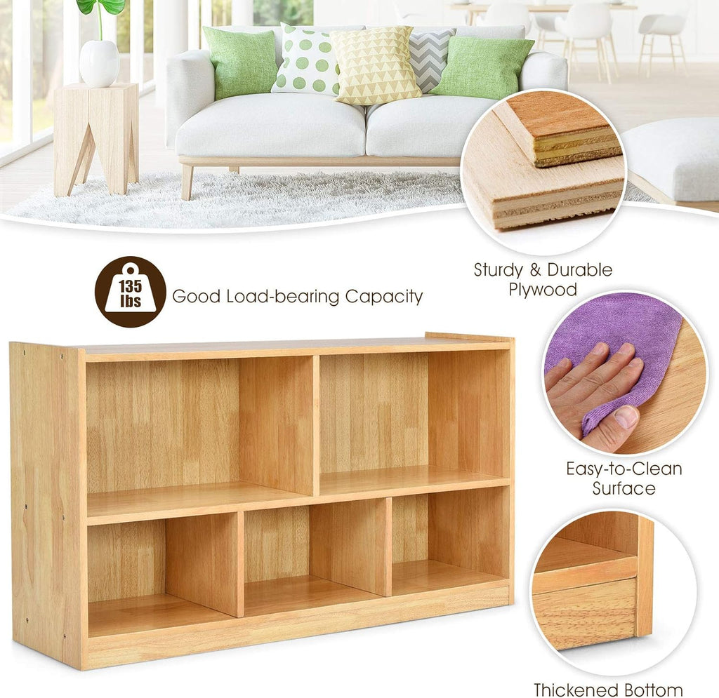 Natural Wooden 2 Tier 5 Cube Bookcase Y228