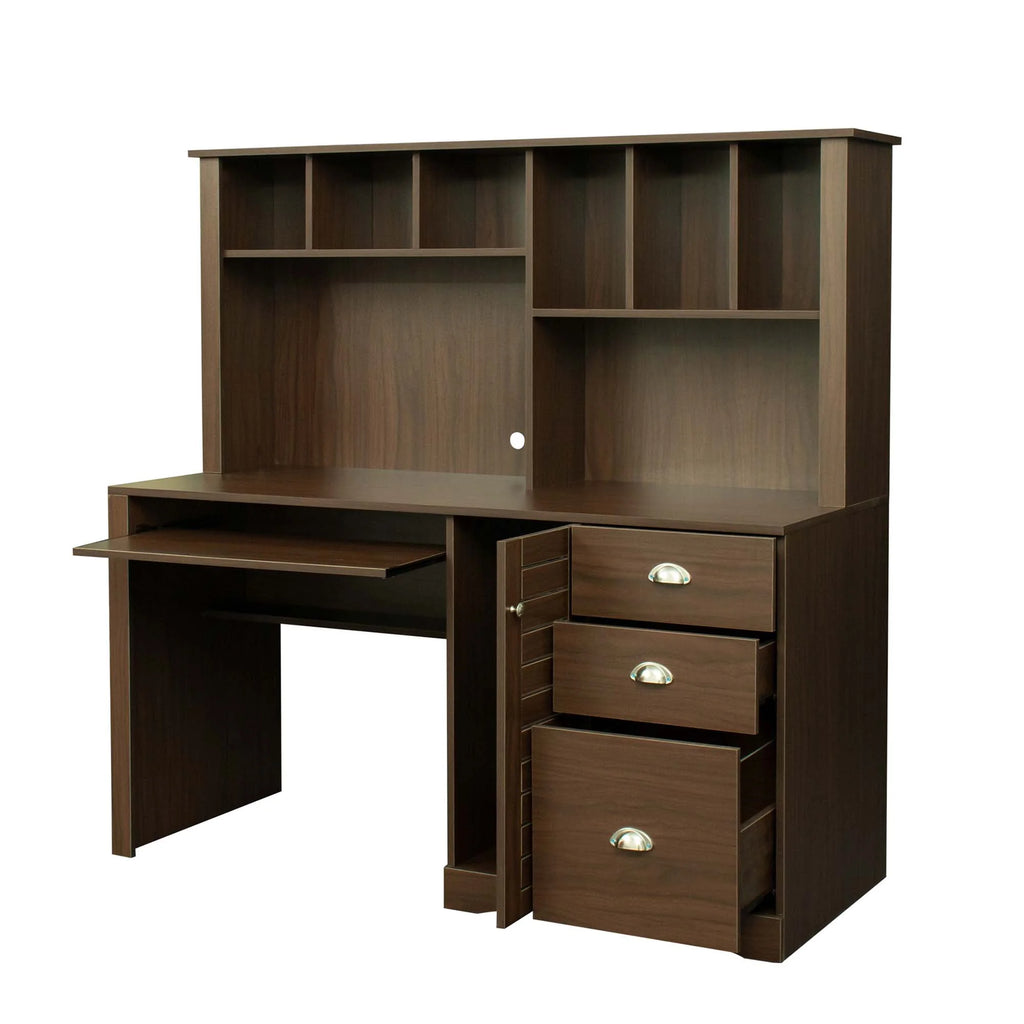 Walnut Computer Desk with Hutch and 3 Drawers U92458