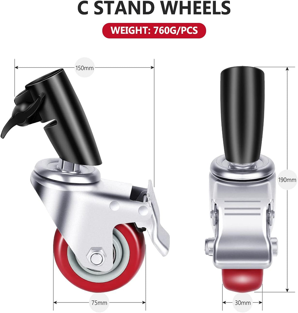 3-Pack Swivel Caster Wheels Set with 75mm Diameter, Durable Metal Construction and Rubber Base (Black) D998
