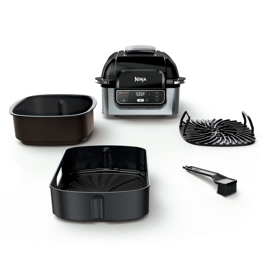 4-in-1 Indoor Grill with 4-qt Air Fryer, Black/Stainless S889