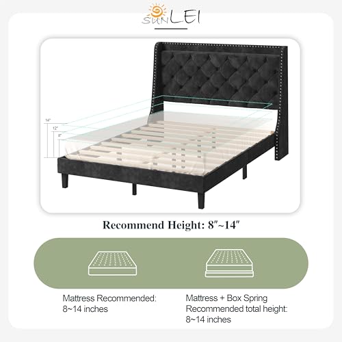 Queen Size Velvet Upholstered Platform Bed Frame with Storage C117883
