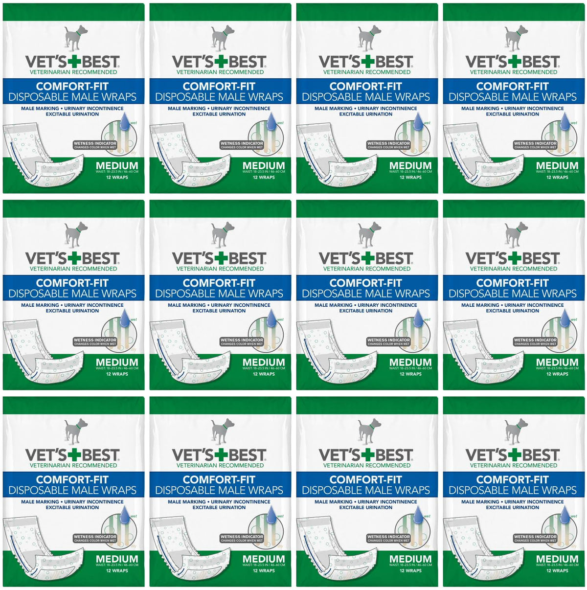 Disposable Male Dog Diapers, Small, 12 Count (144ct - Medium) X75401