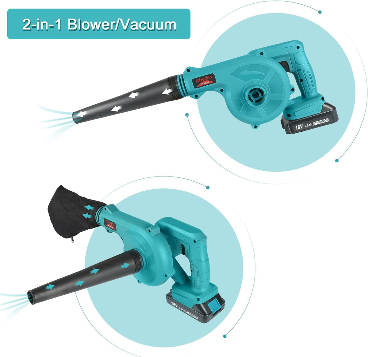 Cordless 2-in-1 Electric Handheld Leaf Blower/Vacuum with 18V 2.0 Ah Lithium Battery, Pack of 2 X992890