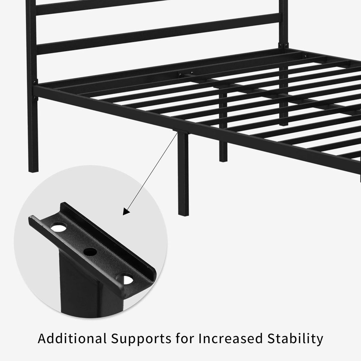 Queen Size Metal Canopy Bed Frame with Built-in Headboard Y398795