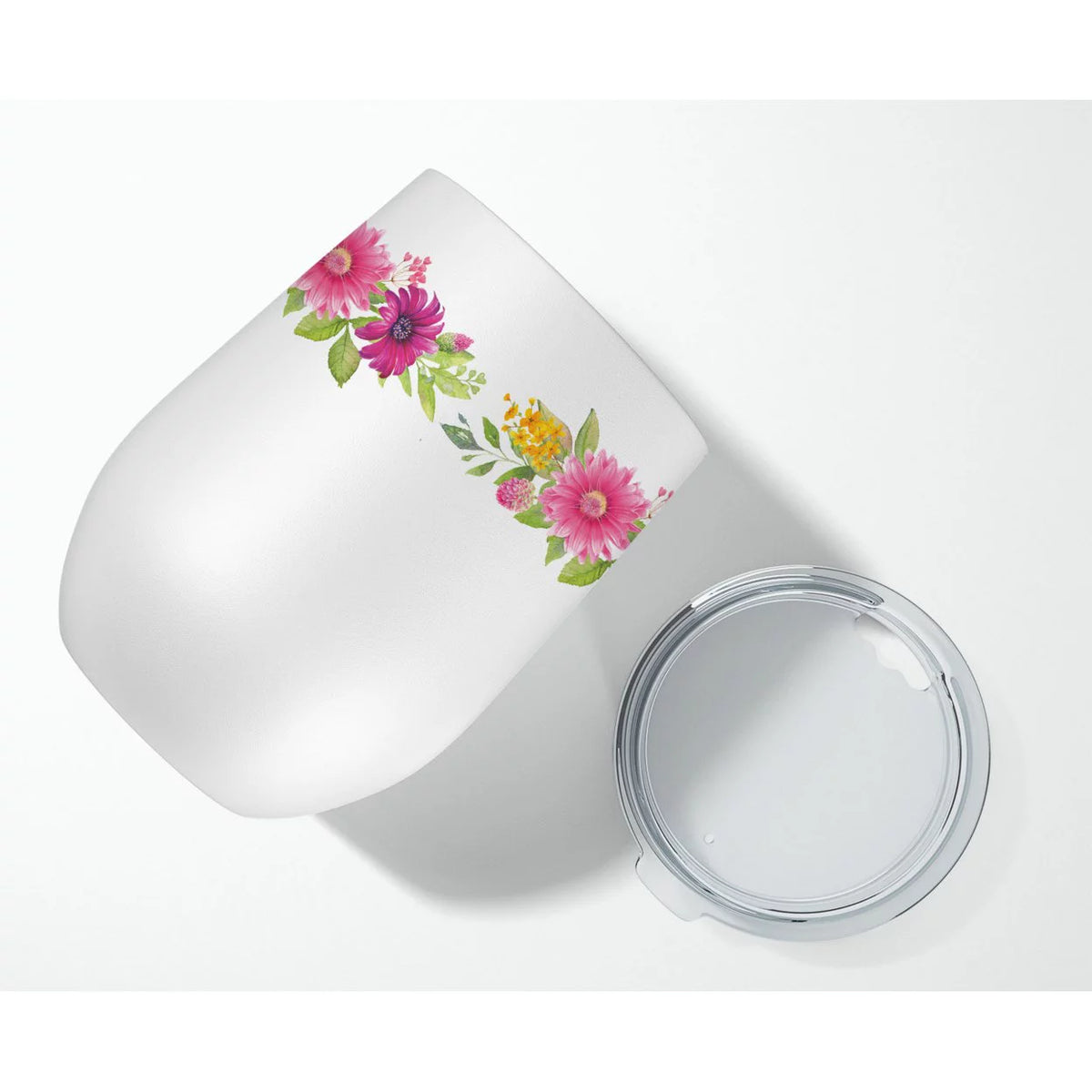 Yellow Lab Pink Flowers Stainless Steel 12 oz Stemless Wine Glass F66070