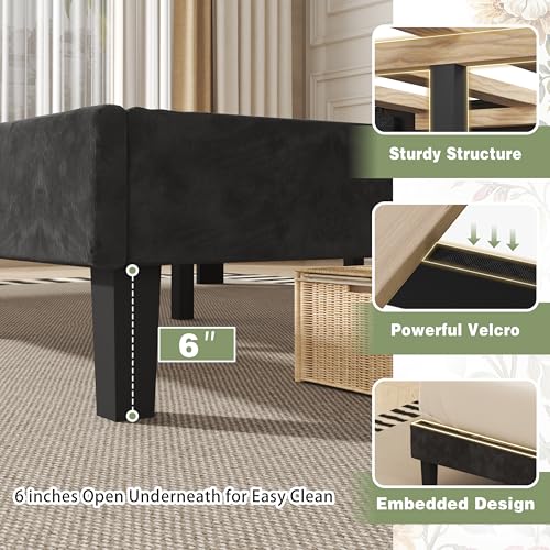 Queen Size Velvet Upholstered Platform Bed Frame with Storage C117883