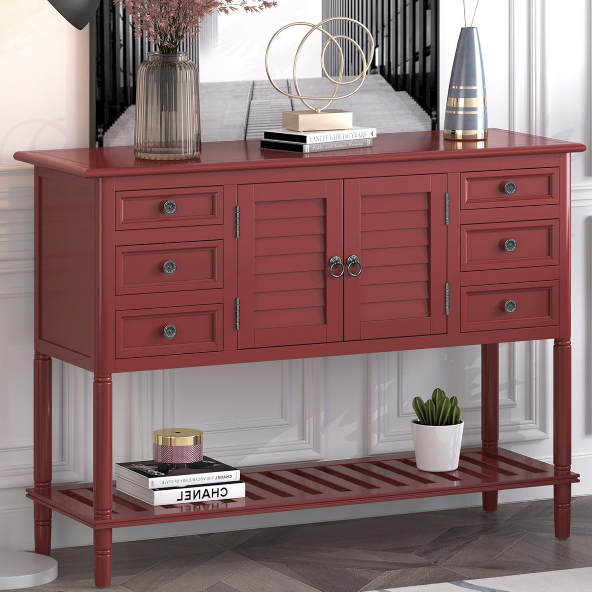 Light Green Wood Console Table with Drawers & Open Shelf Y652357