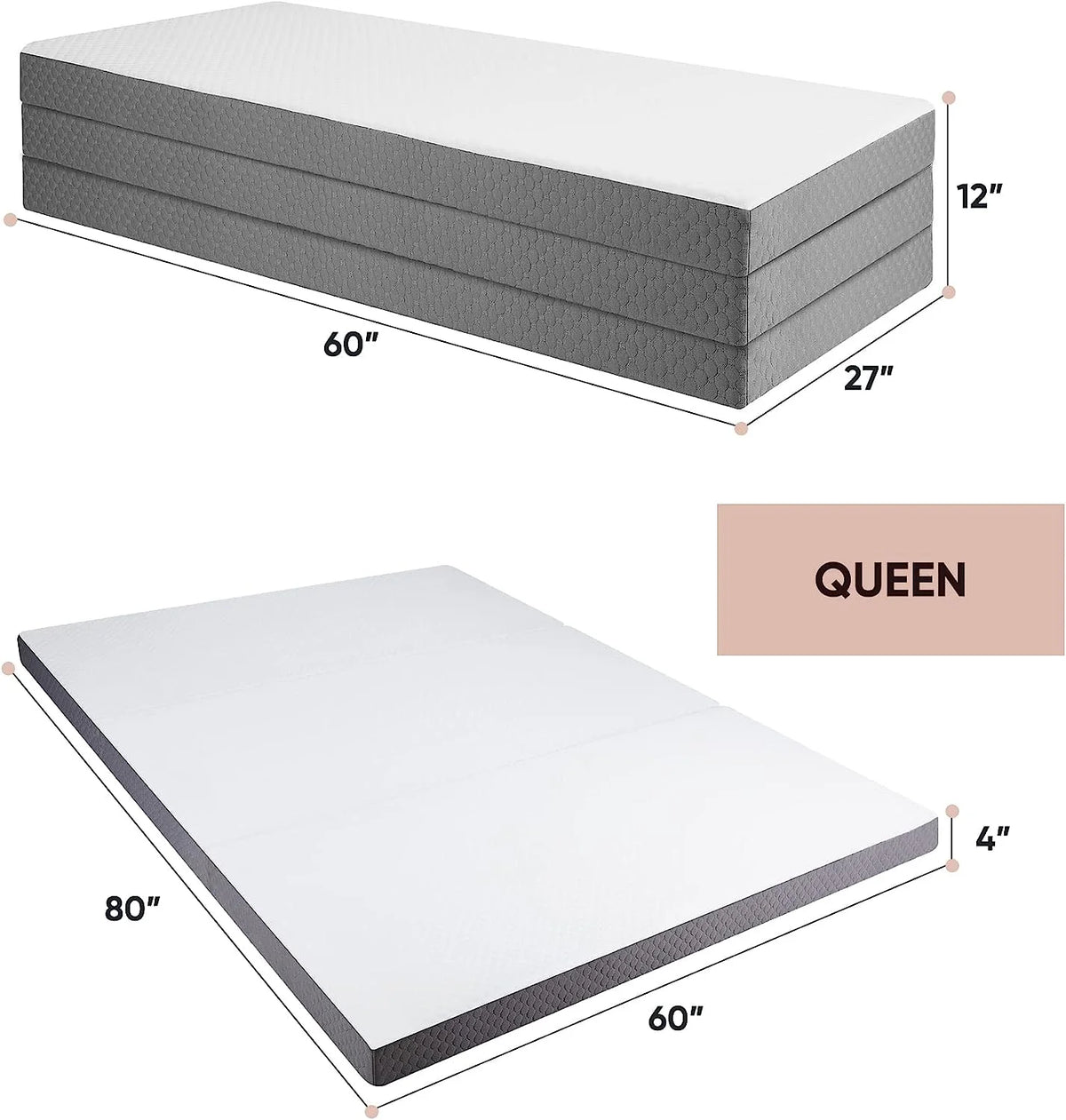 Queen Size 4 inch Foldable Memory Form Mattress with Storage Bag U988