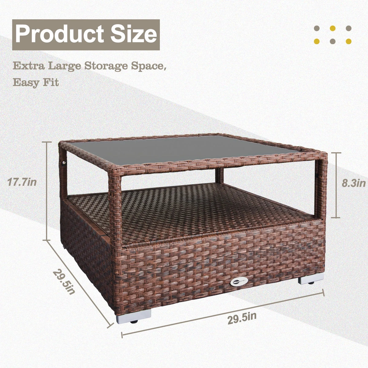 Mixed Brown Wicker Coffee Table with Glass Top and Storage Z505