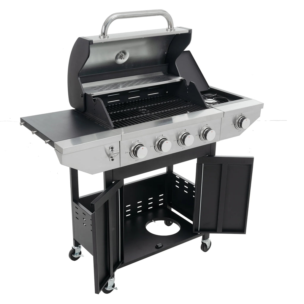 4 Burner Propane Gas Grill with Side Burner and Thermometer Q970