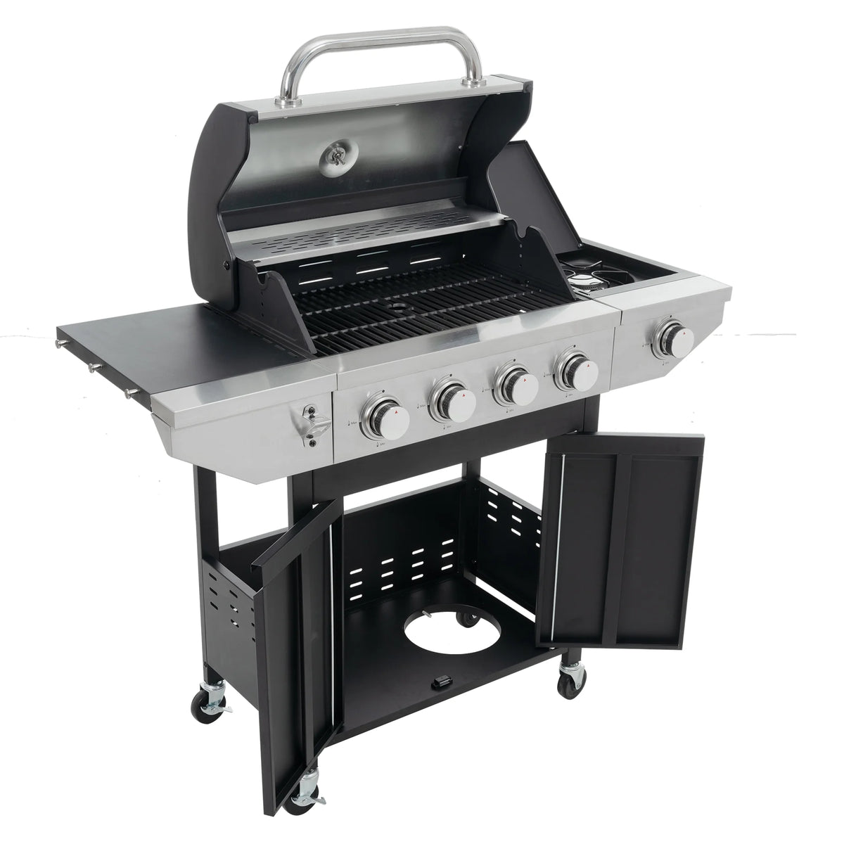 4 Burner Propane Gas Grill with Side Burner and Thermometer Q970
