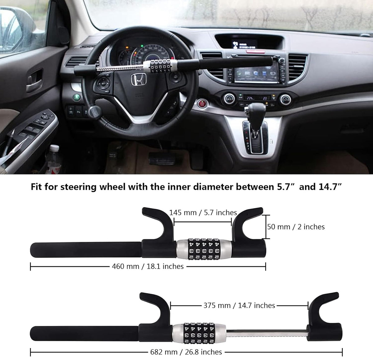 Steering Wheel Lock, 5 Digit Coded Combination Anti Theft Device, Heavy Duty Universal Extendable Retractable Keyless Password Twin Hooks Car Security Lock R222