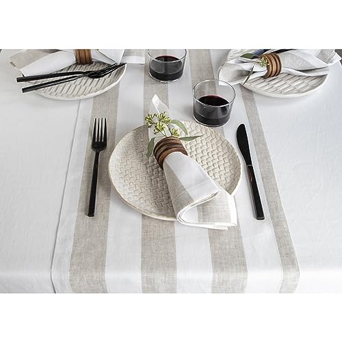 100% Pure Linen Black and Natural Table Runner 14 x 48 Inch J667725