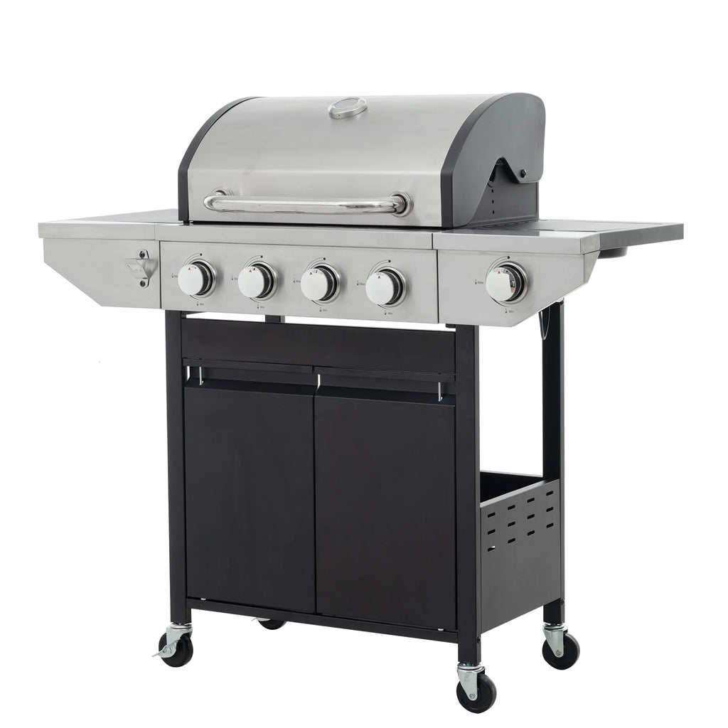 4 Burner Propane Gas Grill with Side Burner and Thermometer Q970