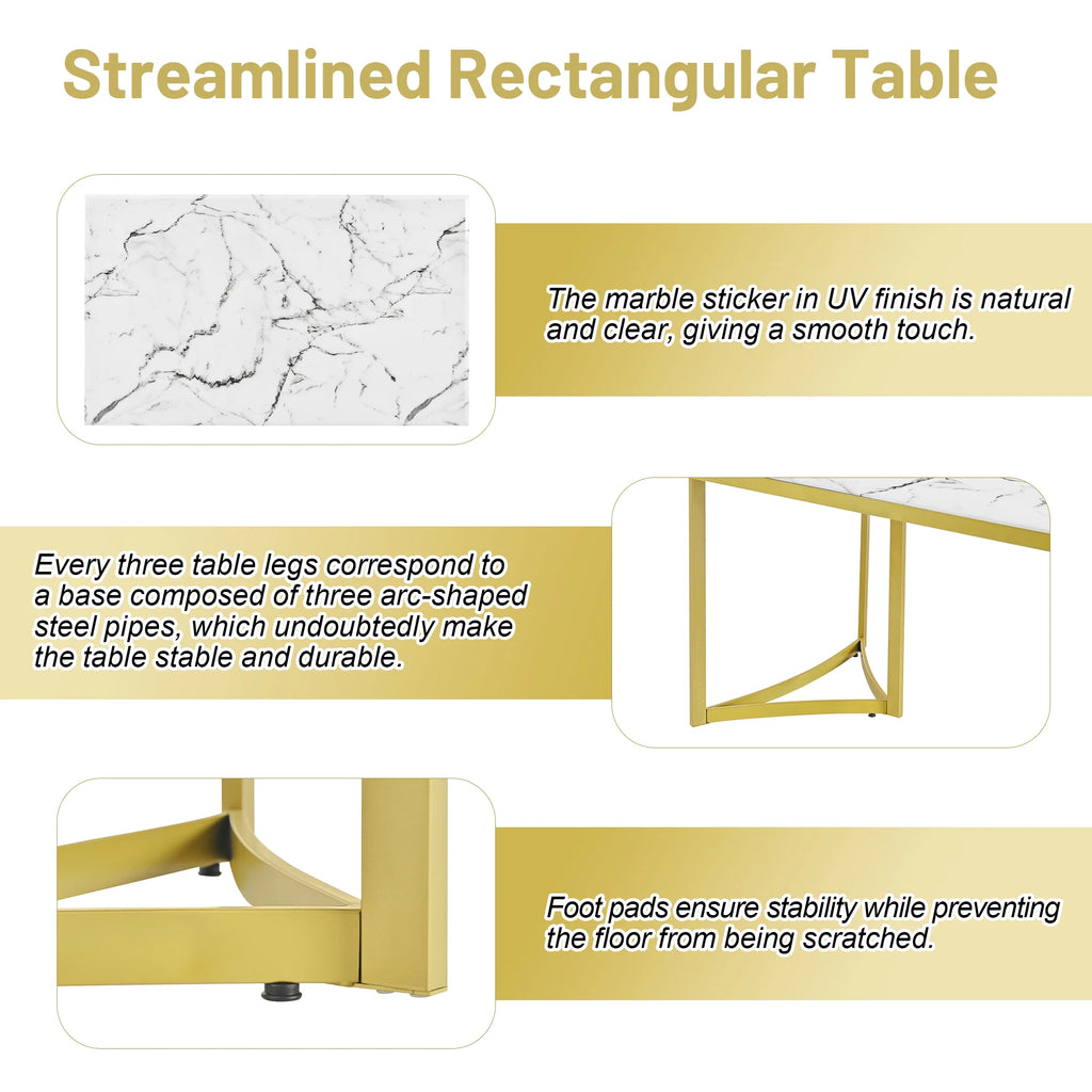 Gold Steel Dining Table Set for 6 with 6 PU Leather Chairs F274