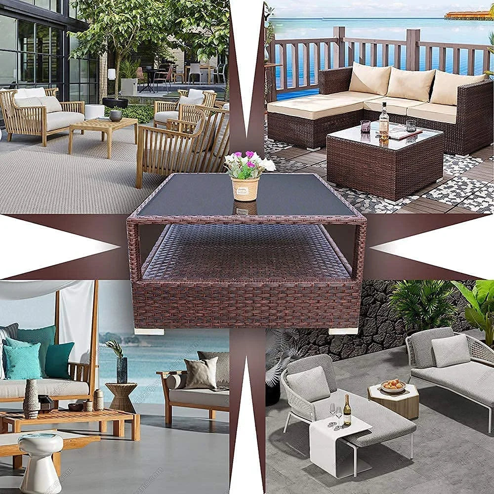Mixed Brown Wicker Coffee Table with Glass Top and Storage Z505